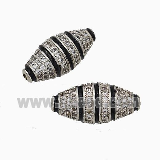 Copper Rice Beads Pave Zirconia Black Enamel Platinum Plated