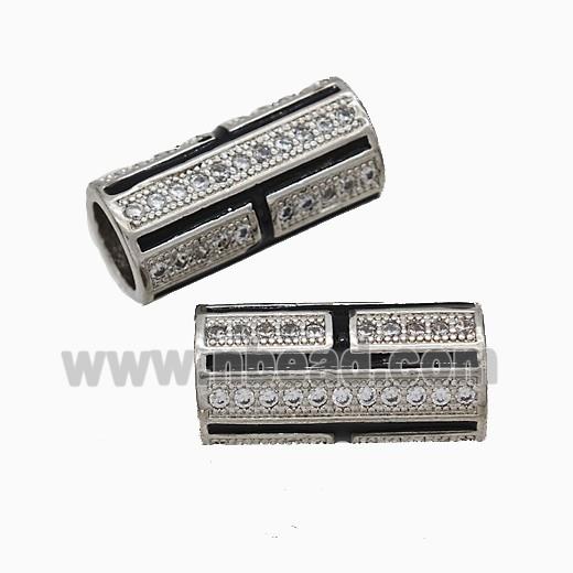 Copper Tube Beads Pave Zirconia Black Enamel Large Hole Platinum Plated