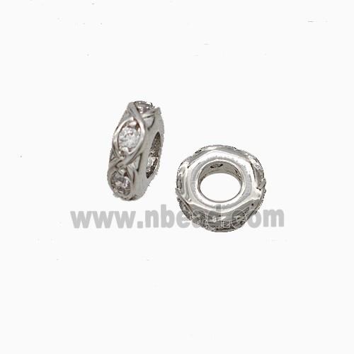 Copper Heishi Beads Pave Zirconia Platinum Plated