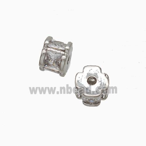 Copper Tube Beads Pave Zirconia Platinum Plated