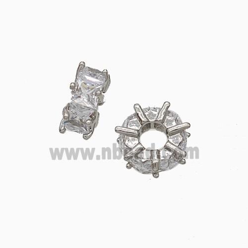 Copper Heishi Beads Pave Zirconia Platinum Plated