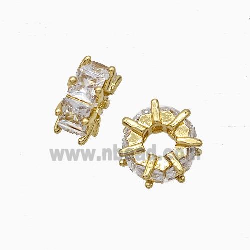 Copper Heishi Beads Pave Zirconia Gold Plated