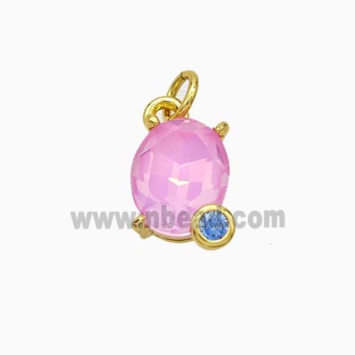 Hotpink Crystal Glass Oval Pendant Copper Gold Plated