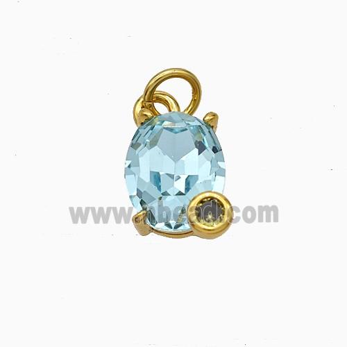 Aqua Crystal Glass Oval Pendant Copper Gold Plated