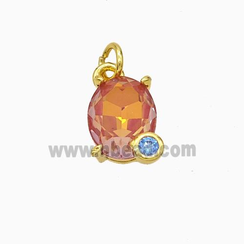Orange Crystal Glass Oval Pendant Copper Gold Plated