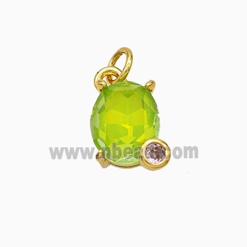 Green Crystal Glass Oval Pendant Copper Gold Plated