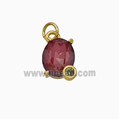 Red Crystal Glass Oval Pendant Copper Gold Plated