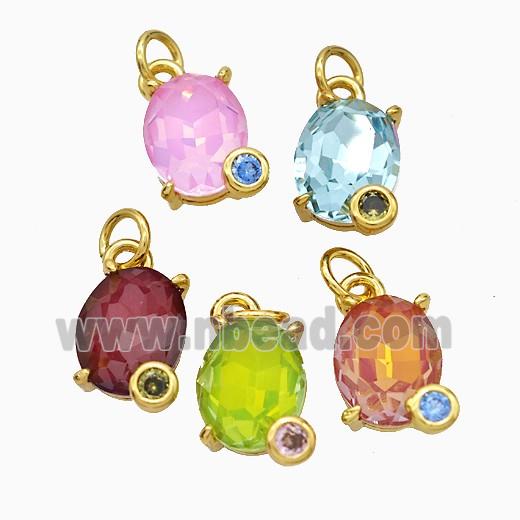 Crystal Glass Oval Pendant Copper Gold Plated Mixed