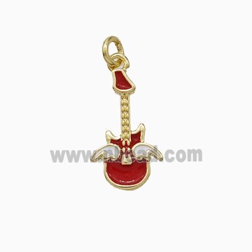 Guitar Charms Copper Pendant Red Enamel Gold Plated