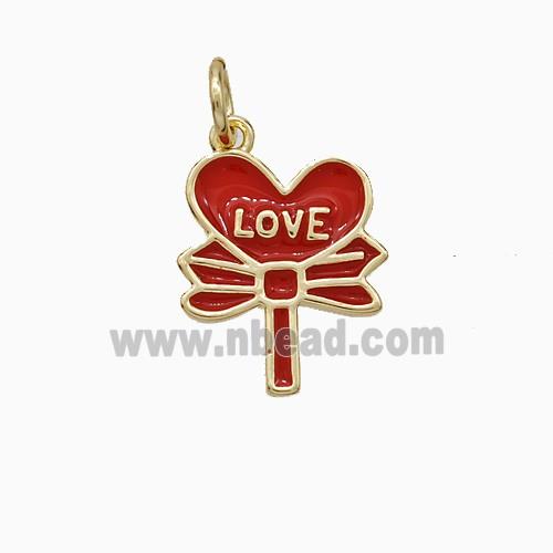 Copper Flower Pendant Love Heart Red Enamel Gold Plated