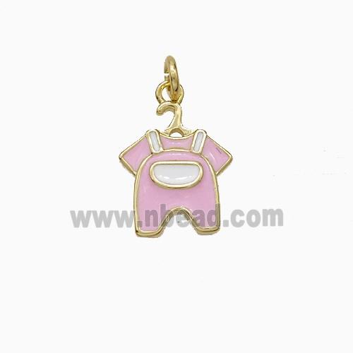 Childrens Clothes Charms Copper Pendant Pink Enamel Gold Plated