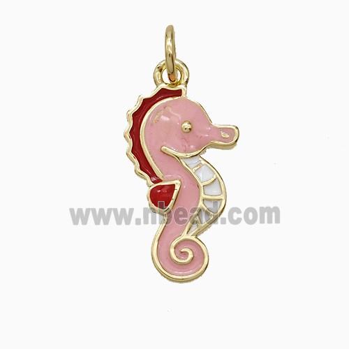 Copper Seahorse Pendant Pink Enamel Gold Plated