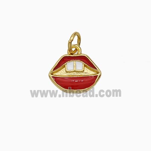 Copper Lips Pendant Red Enamel Gold Plated