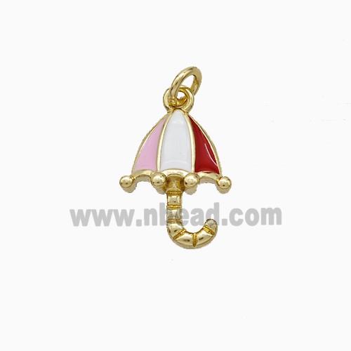 Copper Umbrella Pendant Multicolor Enamel Gold Plated