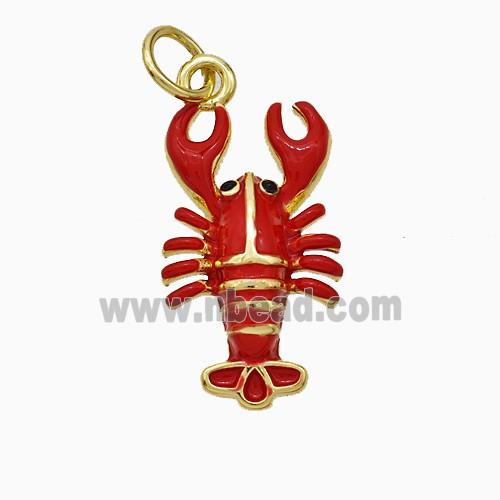 Crayfish Charms Copper Pendant Red Enamel Gold Plated