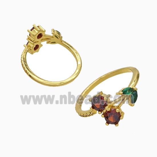 Copper Cherry Rings Pave Zirconia Gold Plated