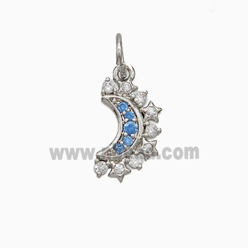 Copper Moon Pendant Pave Zirconia Platinum Plated