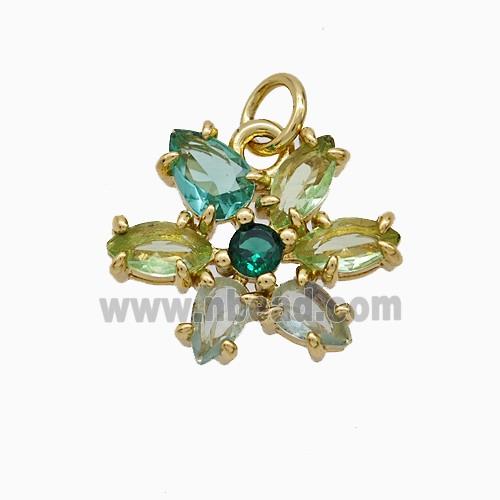 Copper Flower Pendant Pave Crystal Glass Gold Plated