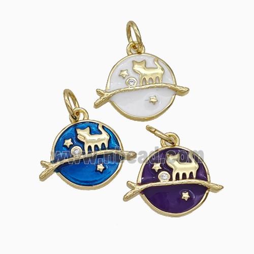 Halloween Cat And Broom Charms Copper Pendant Enamel Gold Plated Mixed