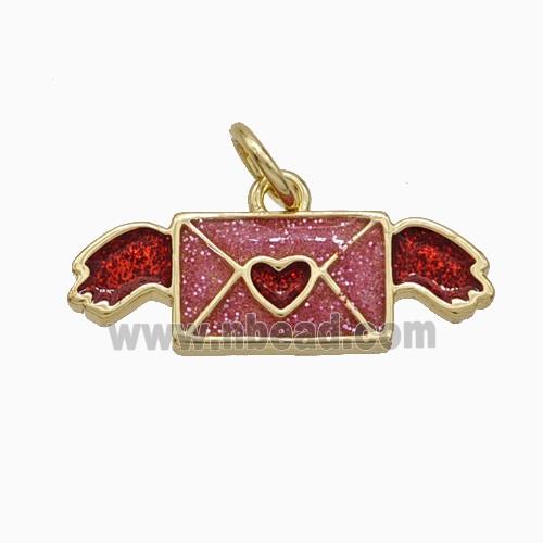 Gift Charms Copper Envelop Pendant Red Painted Gold Plated