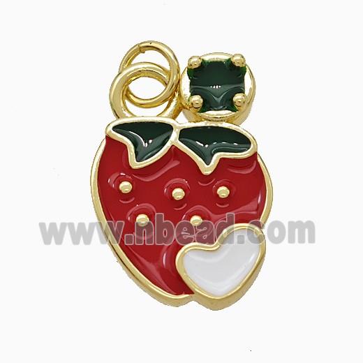 Copper Strawberry Pendant Red Enamel Gold Plated