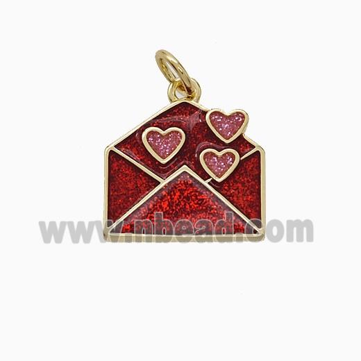 Copper Envelope Pendant Red Painted Heart Gold Plated