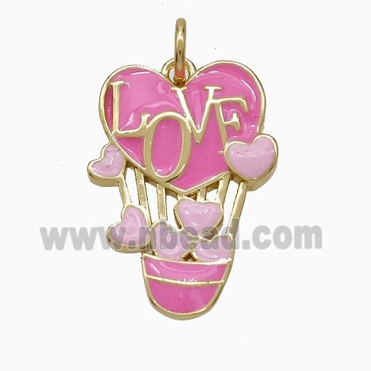 Copper Balloon Pendant Pink Enamel LOVE Heart Gold Plated