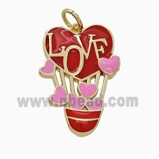 Copper Balloon Pendant Red Enamel LOVE Heart Gold Plated