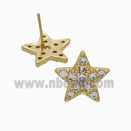 Copper Star Stud Earrings Pave Zirconia Gold Plated