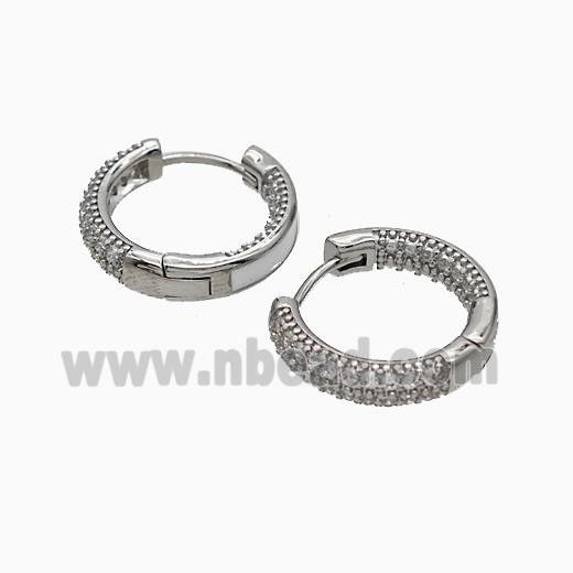 Copper Hoop Earrings Pave Zirconia White Enamel Platinum Plated