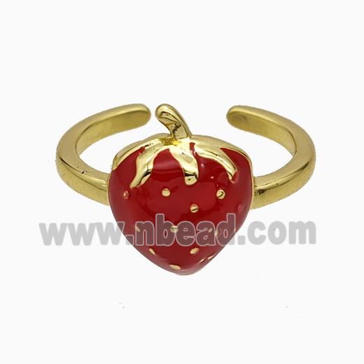 Copper Strawberry Rings Red Enamel Gold Plated