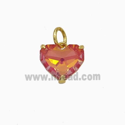 Orange Crystal Glass Heart Pendant Copper Gold Plated