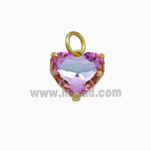 Fuchsia Crystal Glass Heart Pendant Copper Gold Plated