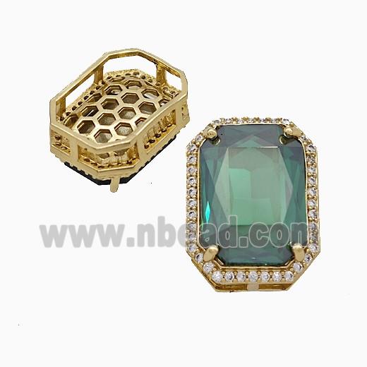 Copper Rectangle Pave Zirconia Green Crystal Glass Gold Plated