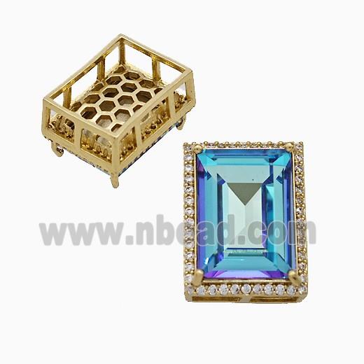 Copper Rectangle Pave Zirconia Blue Crystal Glass Gold Plated
