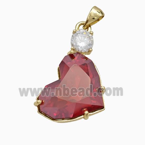 Red Crystal Glass Heart Pendant Copper Gold Plated