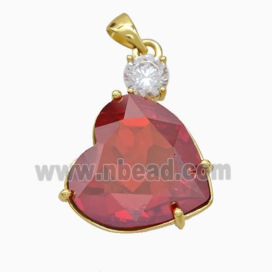 Red Crystal Glass Heart Pendant Copper Gold Plated