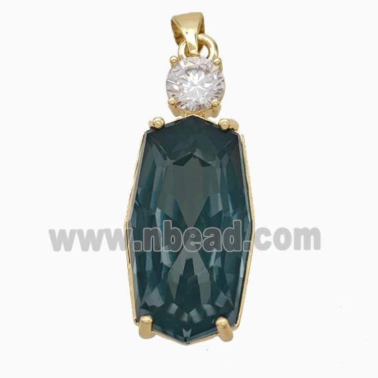 Darkgreen Crystal Glass Oval Pendant Copper Gold Plated