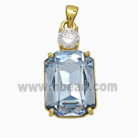 Lt.Blue Crystal Glass Rectangle Pendant Copper Gold Plated