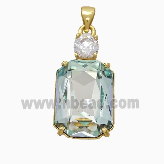 Lt.green Crystal Glass Rectangle Pendant Copper Gold Plated
