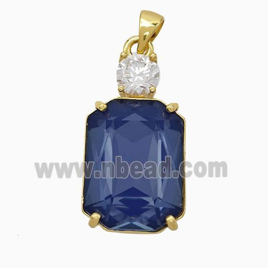 Darkblue Crystal Glass Rectangle Pendant Copper Gold Plated