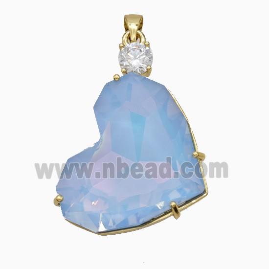 Blue Crystal Glass Heart Pendant Copper Gold Plated