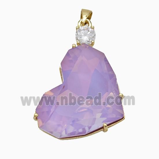 Lavender Crystal Glass Heart Pendant Copper Gold Plated