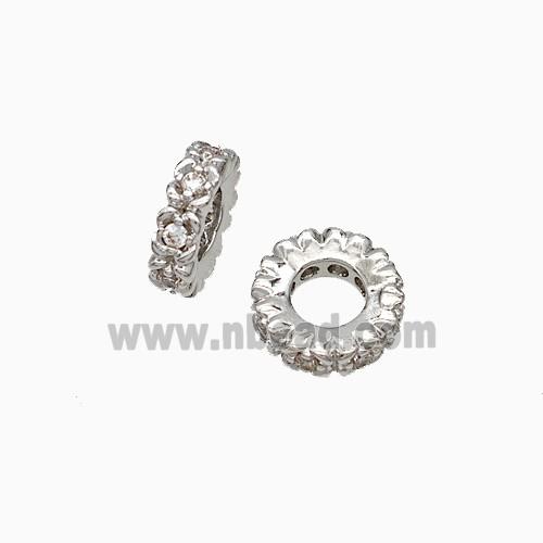 Copper Heishi Beads Pave Zirconia Platinum Plated