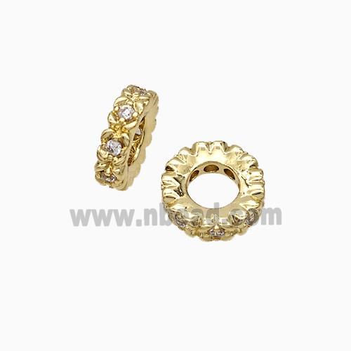 Copper Heishi Beads Pave Zirconia Gold Plated