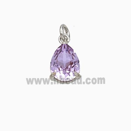Purple Crystal Glass Teardrop Pendant Copper Platinum Plated