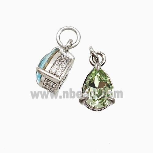 Copper Teardrop Pendant Pave Zirconia Green Crystal Glass Platinum Plated