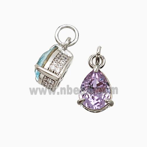 Copper Teardrop Pendant Pave Zirconia Lavender Crystal Glass Platinum Plated