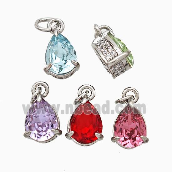 Copper Teardrop Pendant Pave Zirconia Crystal Glass Platinum Plated Mixed