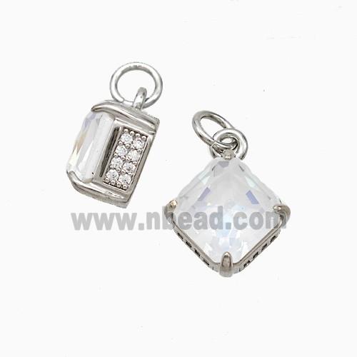 Copper Square Pendant Pave Zirconia White Crystal Glass Platinum Plated